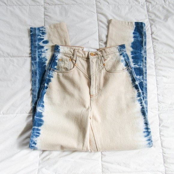 NEW! ALBERTA FERRETI Designer Bleached Denim Jeans High Rise Tan/Blue-4 Orig$698 - Picture 2 of 16